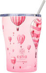 Estia Coffee Mug Save The Aegean Glas Thermosflasche Rostfreier Stahl BPA-frei LOVE ASCEND 350ml mit Stroh