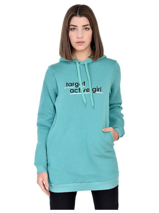 Women's Tunic Dress Long Sleeve with Hood Turquoise