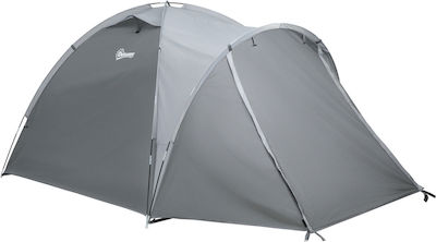 Outsunny Dome Cort Camping Gri pentru 2 Persoane 350x220x145cm cu 4 uși și 3 ferestre