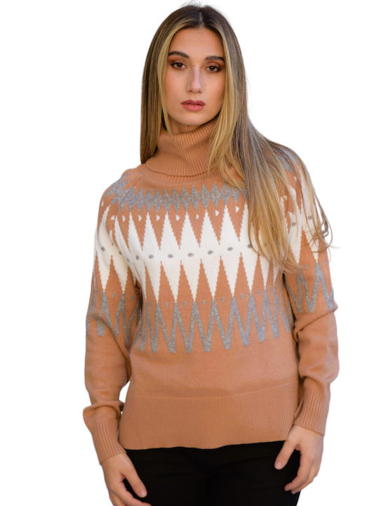 Zilan Women's Long Sleeve Pullover Turtleneck Beige