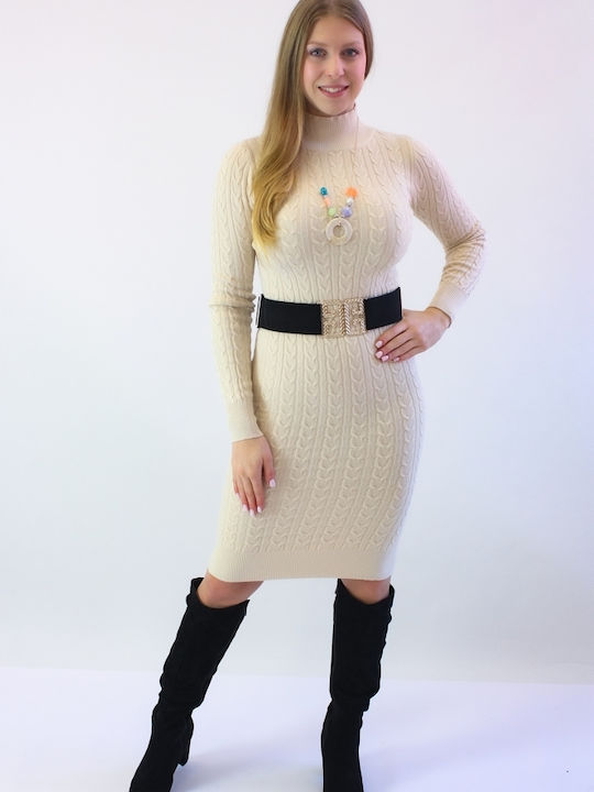 Brak Midi Kleid Rollkragen Beige