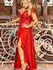 Brak Maxi Kleid mit Schlitz Rot