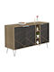 Sideboard Carbon Holz Schwarz - Schwarz Marmor 142x40x83cm