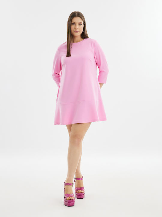 Mat Fashion Mini Φόρεμα με Βολάν Ροζ