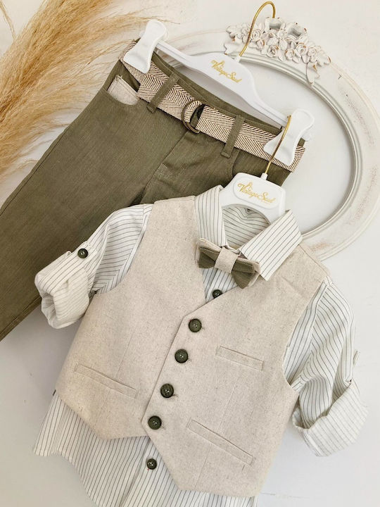 Vintage Soul Costum de Botez cu Vestă pentru Băiat Multicolor