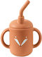Queen Mother Baby Cup with Handles and Straw Fox made of Silicone Orange 160ml for 6m+