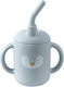 Queen Mother Baby Cup with Handles and Straw Penguin made of Silicone Gray 120ml for 6m+