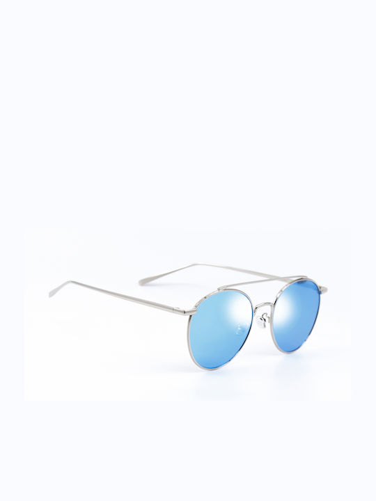 Monte Como Sunglasses with Silver Metal Frame and Blue Mirror Lens S1941 C58