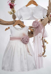 Makwedding White-Lilac Baptism Outfit with Cardigan & Dress 2pcs