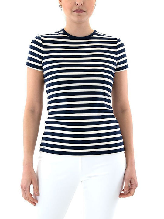 Ralph Lauren Damen T-shirt Gestreift Ecru- Blue