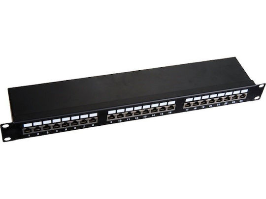 Q-Lantec Екраниран пач панел за рафт 1U 19" 50 порта cat5e Черен
