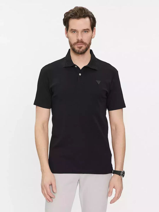 Guess Bluza Bărbătească cu Mânecă Scurtă Polo Neagră