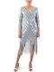 Rochie Midi De Seara Cu Plasă Argintie (argintie)