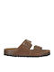 Leather Women's Flat Sandals in Brown Color