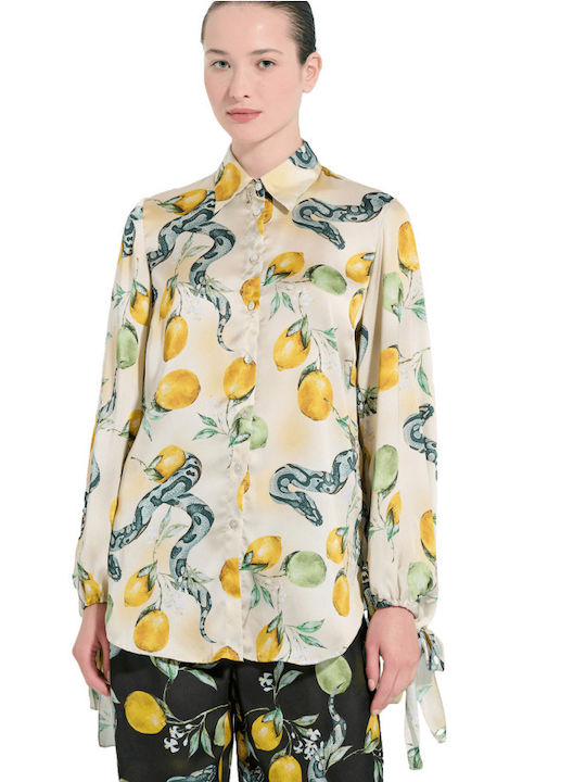 Matis Fashion Women's Satin Polka Dot Long Sleeve Shirt Beige
