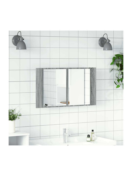 vidaXL Bathroom Mirror Led made of Plastic with Shelf & Cabinet 80x12cm Gray