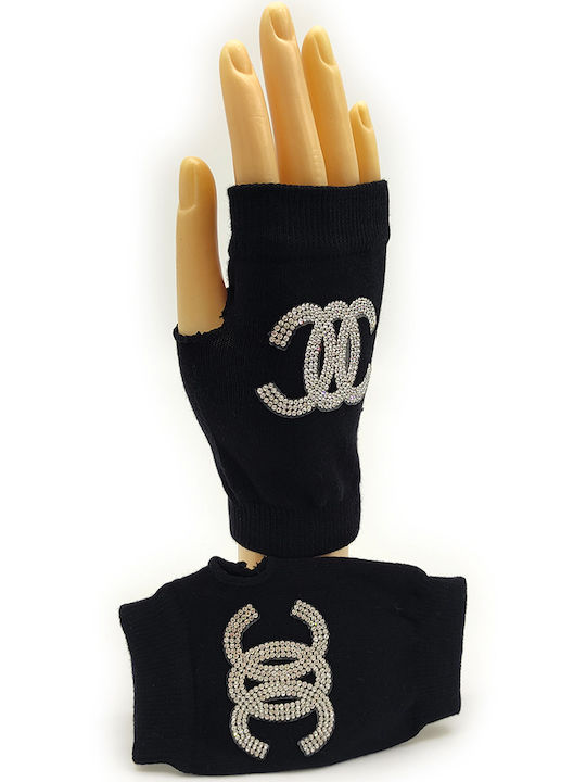 Gift-Me Μαύρα Γυναικεία Πλεκτά Γάντια με Κομμένα Δάχτυλα