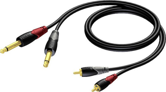 Procab Kabel 2x 6,3mm Stecker - 2x RCA-Stecker 3m Schwarz (CLA631/3)
