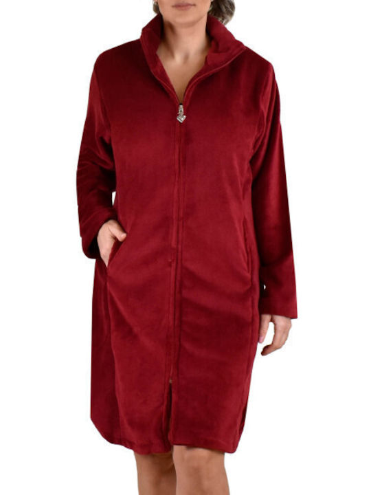 Secret Point Winter Women's Fleece Robe Burgundy
