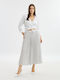 Mat Fashion Pleated Midi Skirt Polka Dot in White color