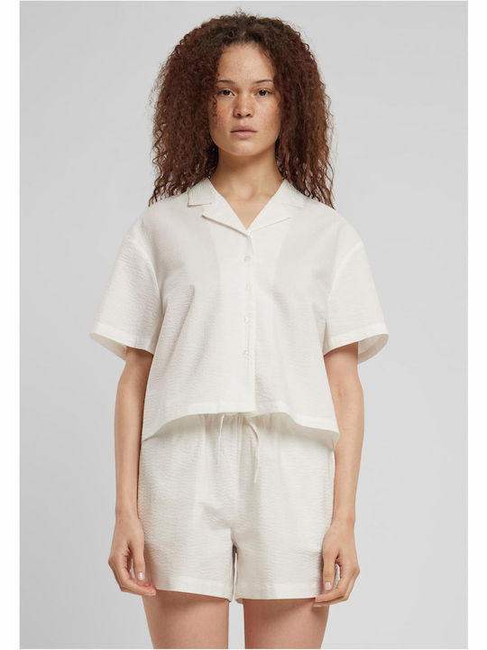 Short Sleeve Women's Cotton Shirt White