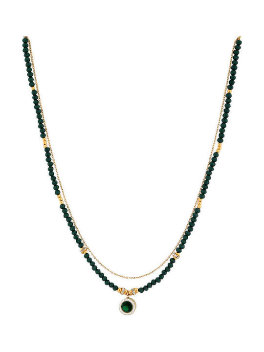 Achilleas Accessories Double Necklace Made of Gold Plated Steel Green