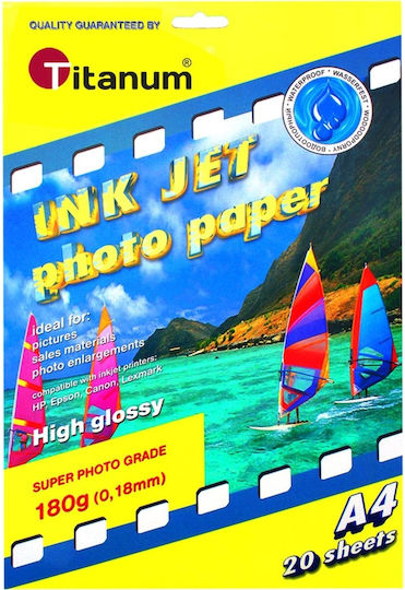 Titanum Photo Paper Highgloss A4 (21x30) 180gr/m² for Printers Inkjet 20 Sheets