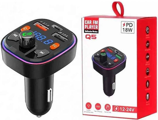 XO FM Transmitter Αυτοκινήτου Q5 με Bluetooth / Type-C / USB