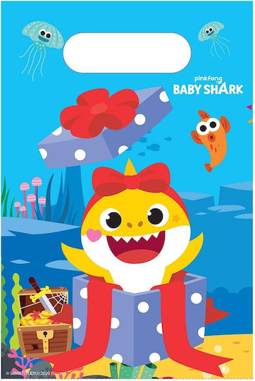 Amscan Paper Bag for Gift with Theme "Baby Shark" Blue 16.2x23.4cm. 8pcs