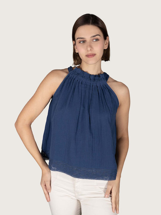 Indi & Cold Damen Sommerliche Bluse Ärmellos Ecru