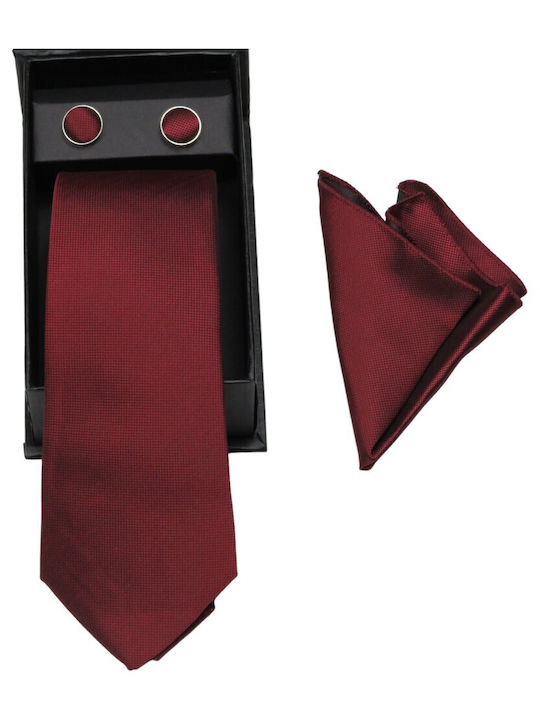Privato Set de Cravată pentru Bărbați Mătase în Culorea Burgundy