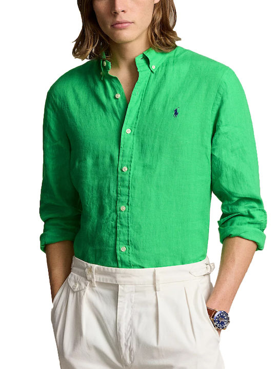 Ralph Lauren Men's Shirt Long Sleeve Linen Classic Kelly