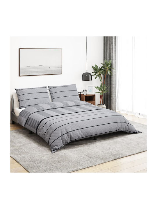 vidaXL Duvet Cover Set Cotton Double with 2 Pillowcases 200x200 Grey
