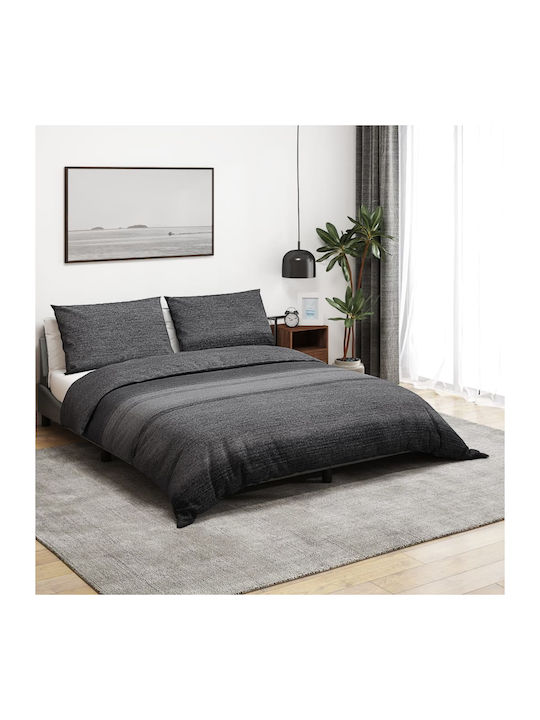 vidaXL Duvet Cover Set Cotton Queen with 2 Pillowcases 225x220 Dark Grey