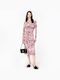 Artemide Midi Evening Dress Wrap with Mesh Pink