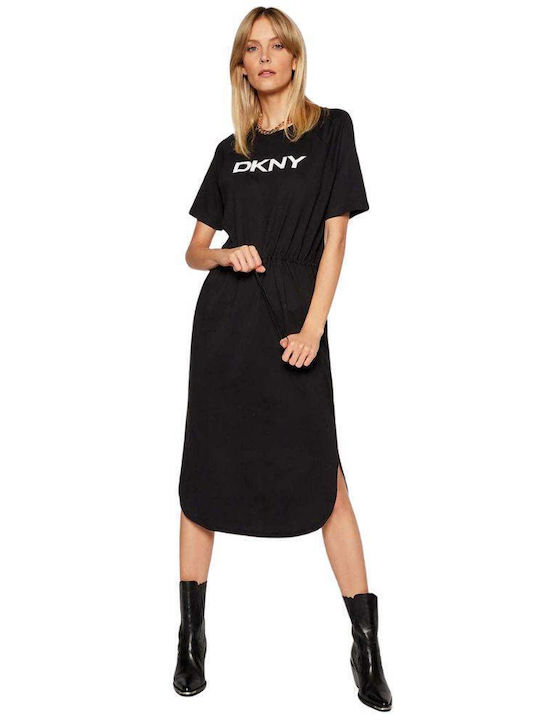 DKNY Logo Midi Рокля Черно