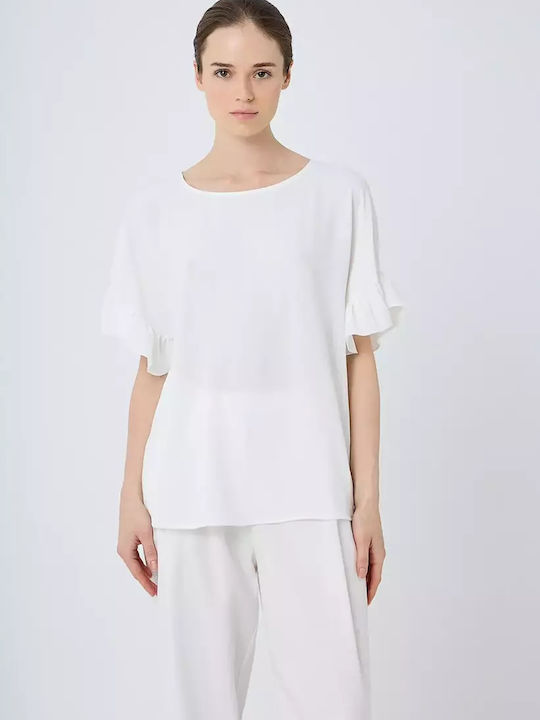 Desiree Women's Summer Blouse Short Sleeve White