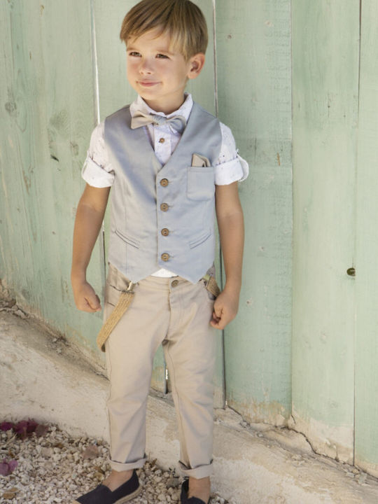 Baby Bloom Costum de Botez cu Vestă pentru Băiat Bej 6buc