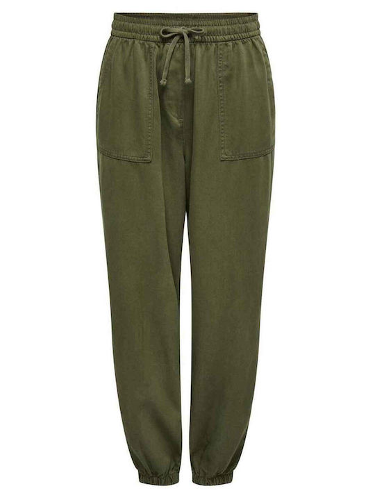 Only Life Women's Fabric Trousers with Elastic in Regular Fit Khaki