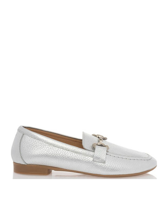 Sante Δερμάτινα Γυναικεία Loafers σε Ασημί Χρώμα