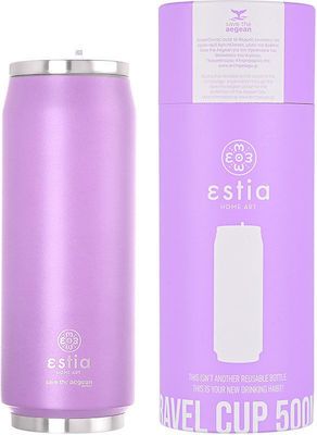 Estia Travel Cup Save the Aegean Recycelbar Glas Thermosflasche Rostfreier Stahl BPA-frei Lavender Purple 500ml mit Stroh