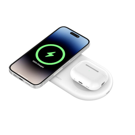 Belkin Kabelloses Ladegerät (Qi Pad) 15W Stromlieferung Weißs (BOOST Charge Pro 2in1 Qi2)