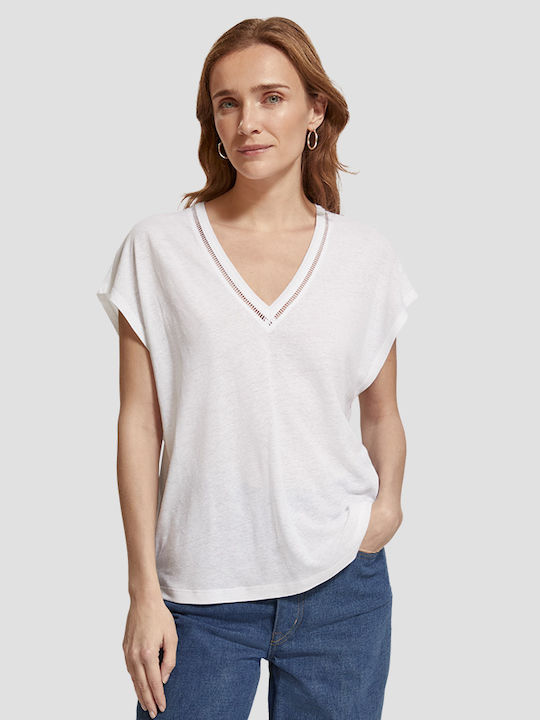 Scotch & Soda Γυναικείο T-shirt με V Λαιμόκοψη Λευκό