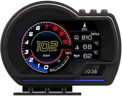 A500 Ψηφιακό Όργανο OBD2, Head Up Display, Θερμοκρασίας Νερού, Ρολόι, Θερμοκρασίας Λαδιού, Πυξίδα, Μπαρόμετρο, Ταχύμετρο και Αέρα-Καυσίμου Αυτοκινήτου Μονή 88.9mm για τοποθέτηση στην Κονσόλα