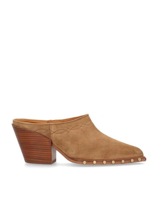 Alpe Chunky Heel Mules Bej