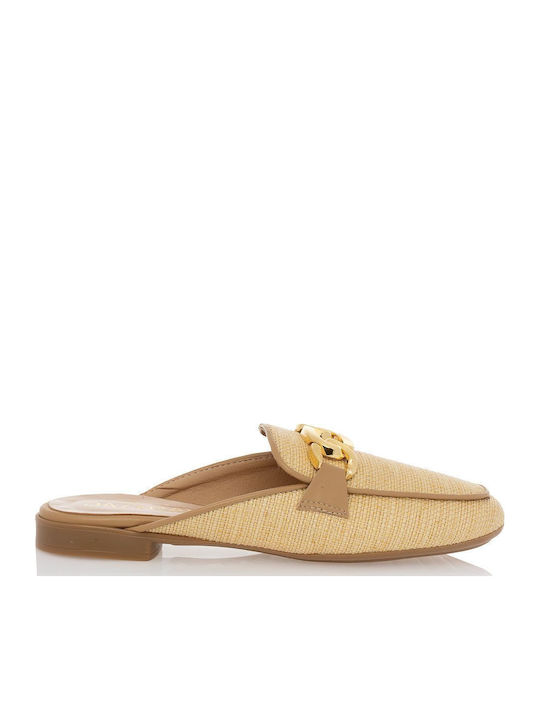 Flat Δερμάτινα Mules σε Μπεζ Χρώμα
