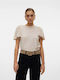 Vero Moda Women's Summer Blouse Short Sleeve Beige