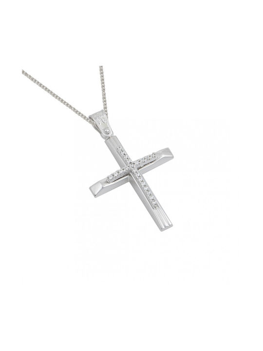 Damen Weißgold Kreuz 14K mit Kette