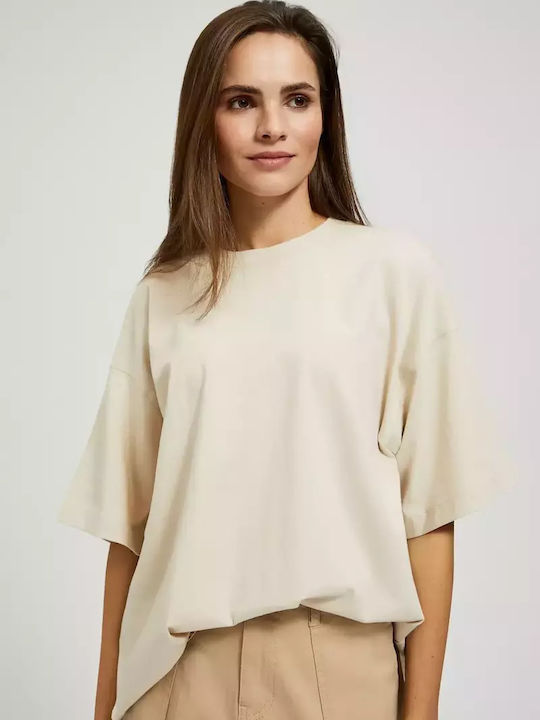 Make your image Women's Summer Blouse Cotton Short Sleeve Beige