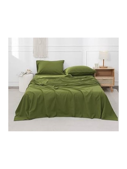 MayHome Set cuvertură de pat Bumbac King Size cu 2 fețe de pernă 260x240 Verde